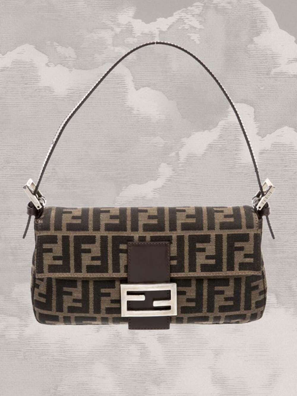 FENDI Baguette Zucca Logo Shoulder Bag Y2K Handbag Vintage Brown Monogram